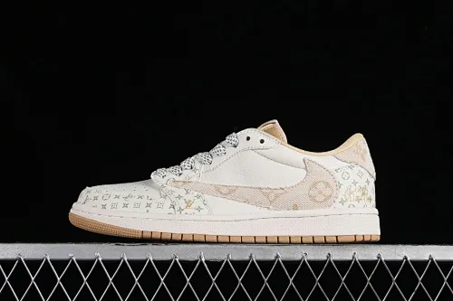 All categories Air Jordan Jordan series basketball shoes Air Jordan 1 Low Travis Scott x Fragment Design x Jordan Air Jordan 1 Low OG SP AJ1 Joe 1LV joint light coffee denim print low-top cultural casual sneakers SJ2068-006